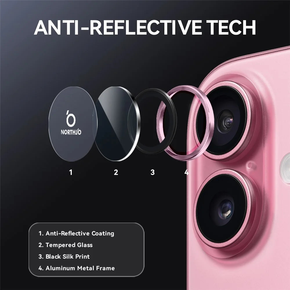 NORTHJO 1 Set For iPhone 17 Tempered Glass Camera Lens Film CD Veins Metal Ring Lens Guard - Pink - 3