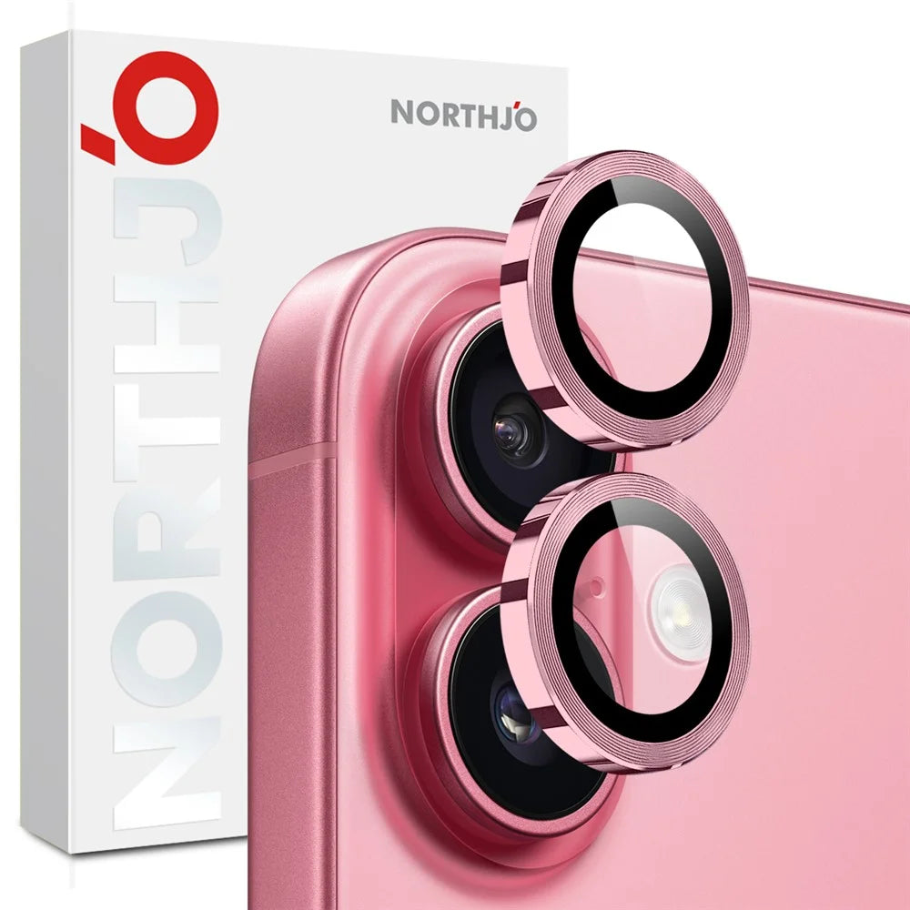 NORTHJO 1 Set For iPhone 17 Tempered Glass Camera Lens Film CD Veins Metal Ring Lens Guard - Pink - 4