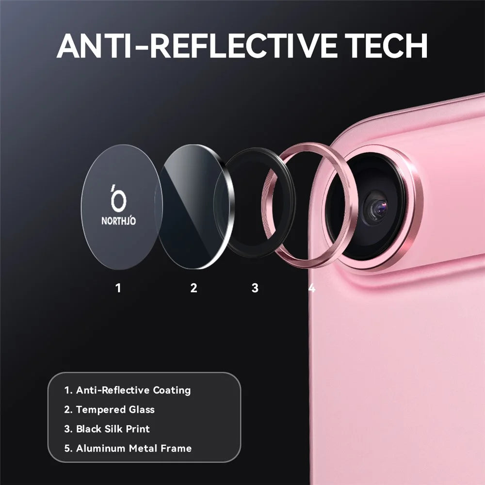 NORTHJO For iPhone Air Tempered Glass Camera Lens Film CD Veins Metal Ring Lens Guard - Pink - 3