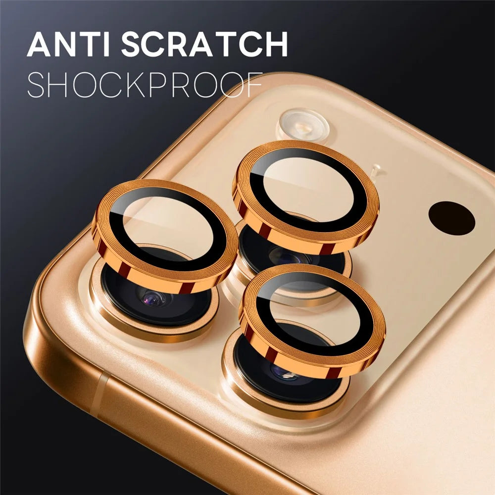 NORTHJO 1 Set For iPhone 17 Pro Max / 17 Pro Tempered Glass Camera Lens Film CD Veins Metal Ring Lens Guard - Orange - 2