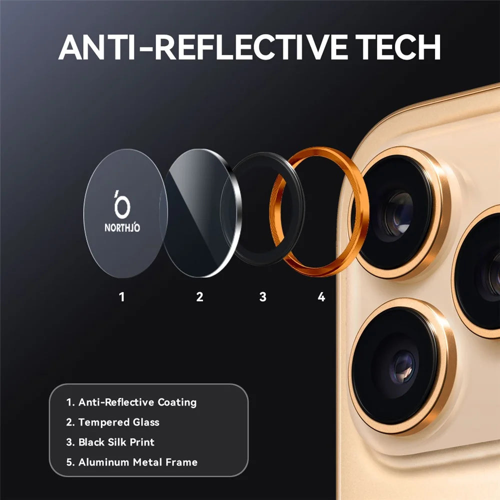 NORTHJO 1 Set For iPhone 17 Pro Max / 17 Pro Tempered Glass Camera Lens Film CD Veins Metal Ring Lens Guard - Orange - 3
