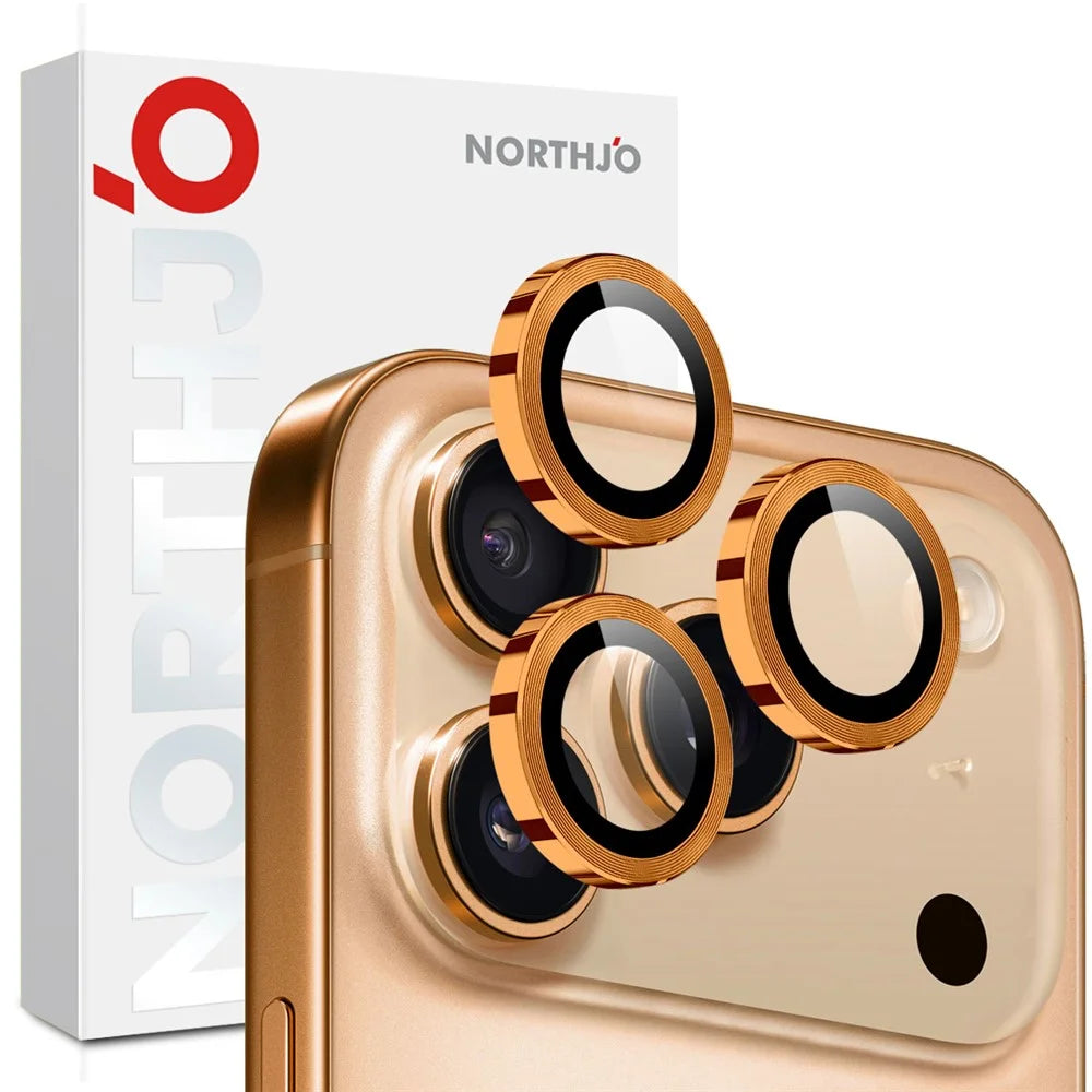 NORTHJO 1 Set For iPhone 17 Pro Max / 17 Pro Tempered Glass Camera Lens Film CD Veins Metal Ring Lens Guard - Orange - 4