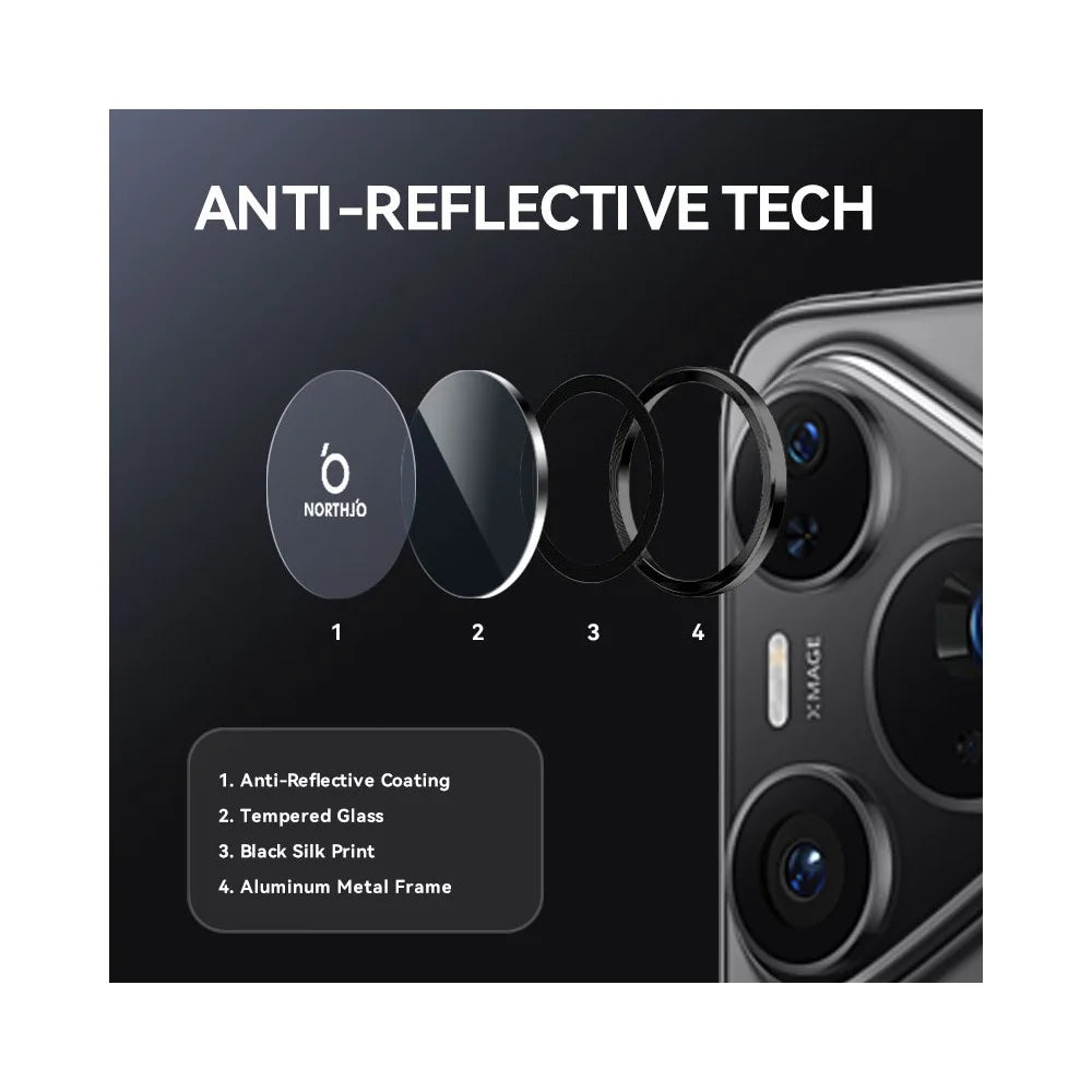 NORTHJO 1 Set For Huawei Pura 80 Pro / 80 Pro+ Camera Lens Film CD Veins Metal Ring Lens Guard - Black - 4