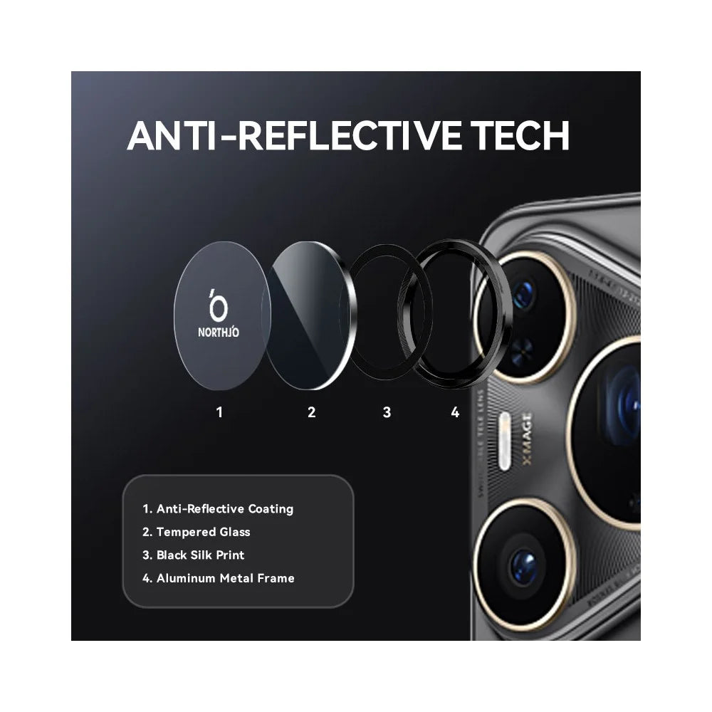 NORTHJO 1 Set For Huawei Pura 80 Ultra Tempered Glass Camera Lens Film CD Veins Metal Ring Lens Guard - Black - 4