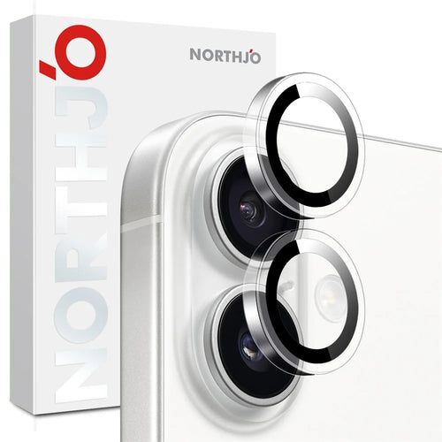 NORTHJO 1Set Clear Lens Film for iPhone 16 / 16 Plus Camera Lens Protector Tempered Glass Metal Ring Guard - 1