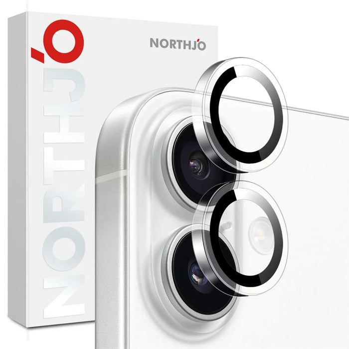 NORTHJO 1Set Clear Lens Film for iPhone 16 / 16 Plus Camera Lens Protector Tempered Glass Metal Ring Guard - 1