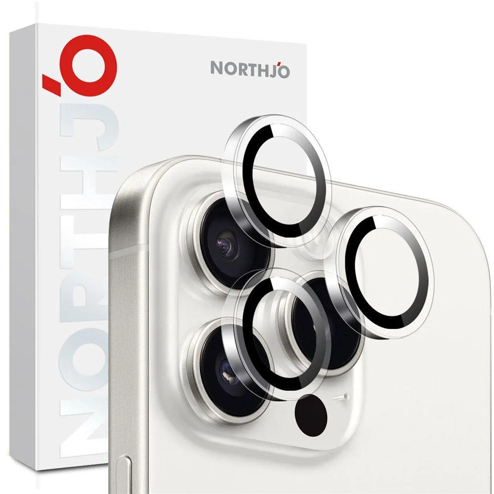 NORTHJO 1Set Clear Lens Film for iPhone 16 Pro / 16 Pro Max Camera Lens Protector Tempered Glass Metal Ring Guard - 1