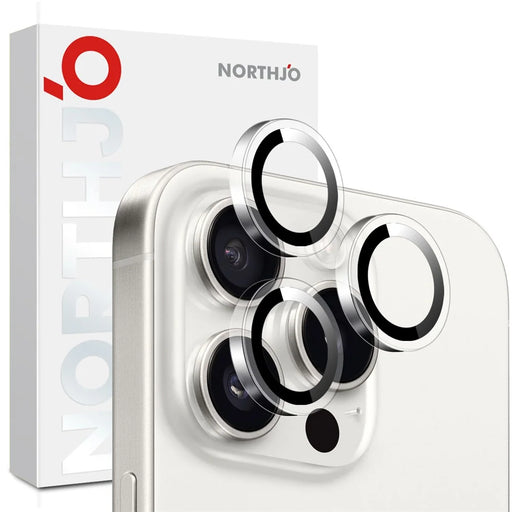 NORTHJO 1Set Clear Lens Film for iPhone 16 Pro / 16 Pro Max Camera Lens Protector Tempered Glass Metal Ring Guard - 1