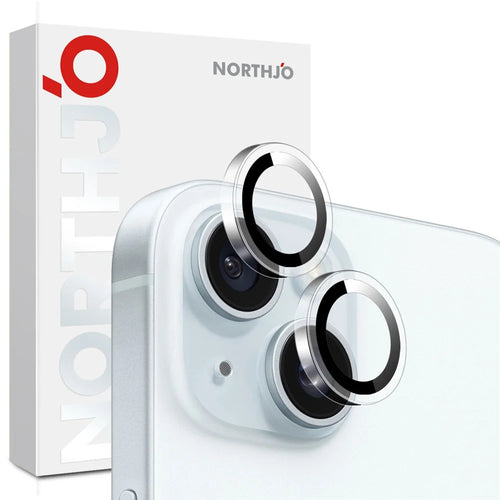NORTHJO 1Set Clear Lens Film for iPhone 15 / 15 Plus Camera Lens Protector Tempered Glass Metal Ring Guard - 1