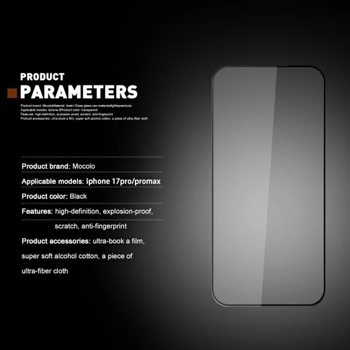 MOCOLO For iPhone 18 Pro Max / 17 Pro Max Screen Protector Anti-Shatter Silk Printing Tempered Glass Film - Black - 6