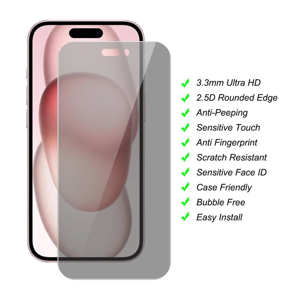 JUNSUNMAY 25Pcs For iPhone 15 Anti-Spy Tempered Glass Screen Protector Anti Drop HD Clear Film - 2