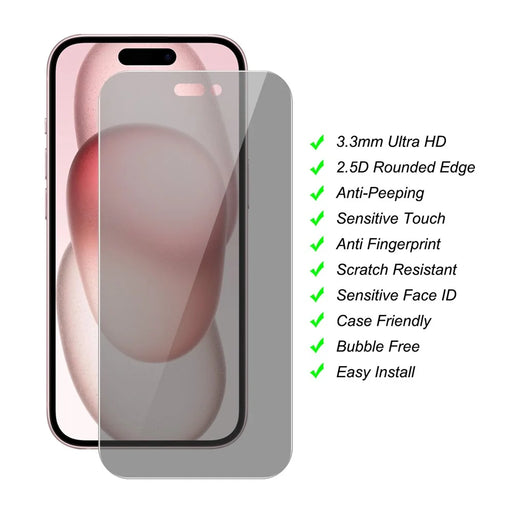 JUNSUNMAY 25Pcs For iPhone 15 Anti-Spy Tempered Glass Screen Protector Anti Drop HD Clear Film - 2