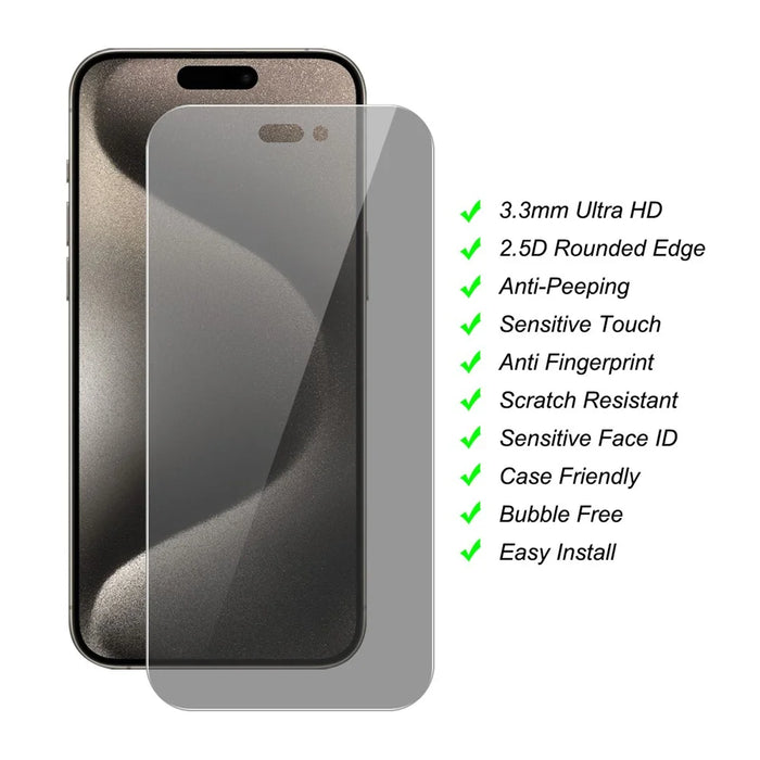 JUNSUNMAY 25Pcs For iPhone 15 Pro Anti-Spy Tempered Glass Screen Protector Anti Drop HD Clear Film - 2