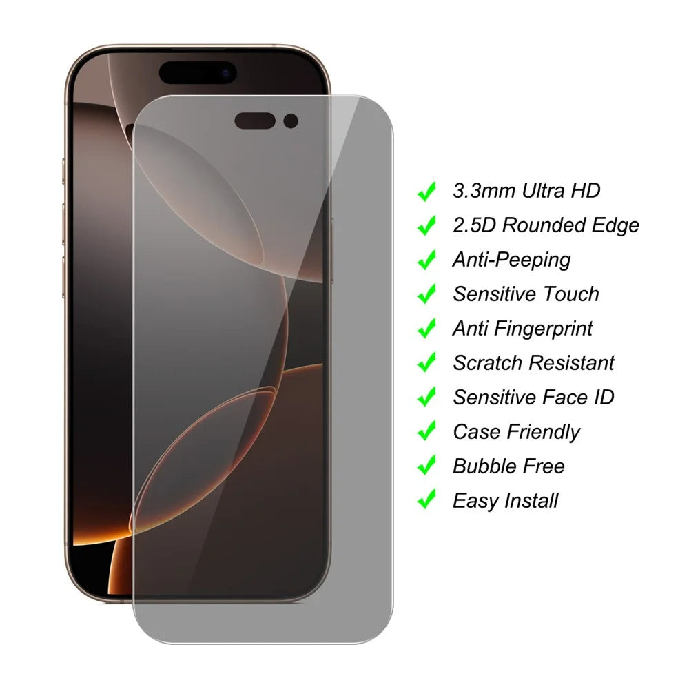 JUNSUNMAY 25Pcs For iPhone 16 Pro Max Anti-Spy Tempered Glass Screen Protector Anti Drop HD Clear Film - 2