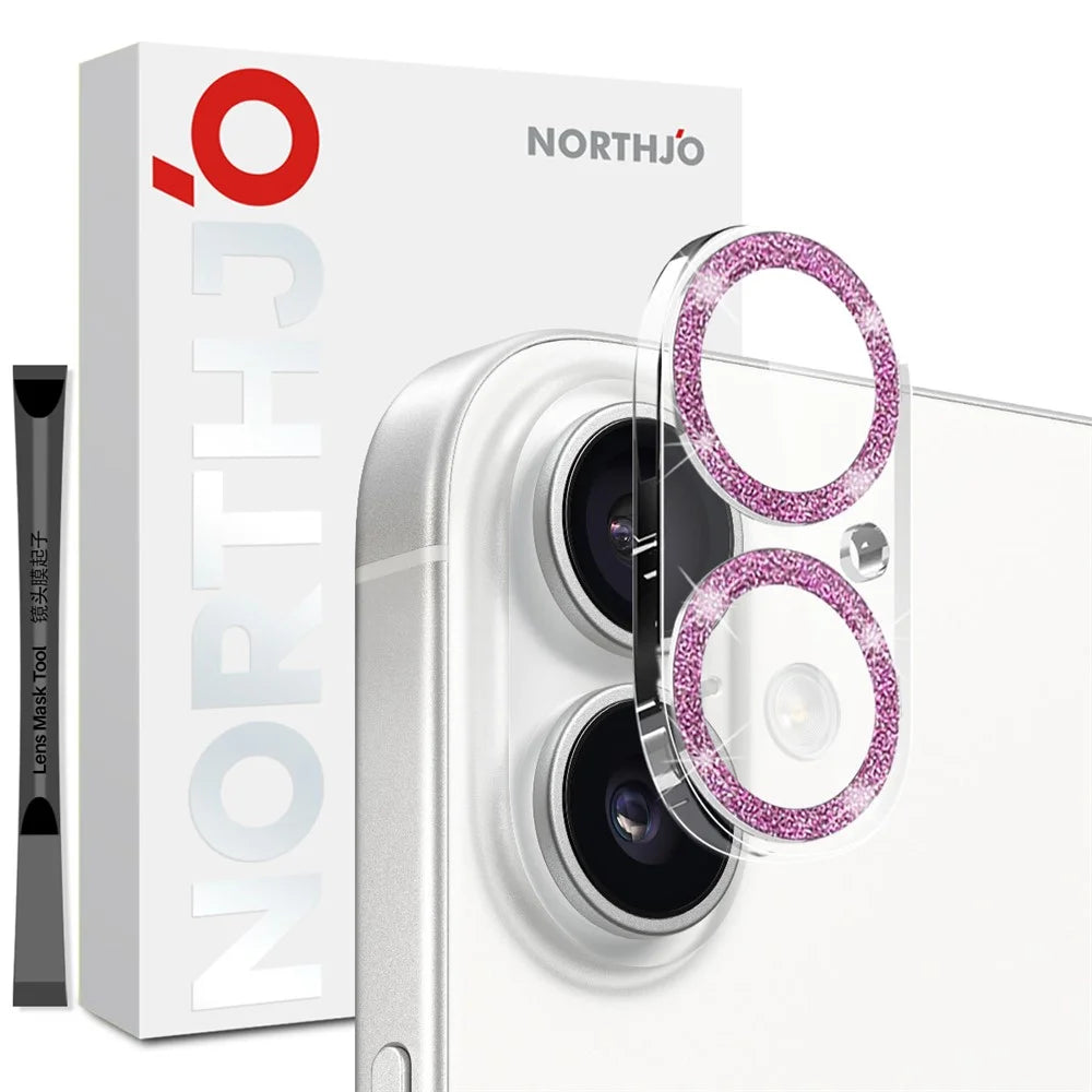 NORTHJO For iPhone 17 Camera Lens Protector Glitter Bling Circles Tempered Glass HD Clear 3D Full Coverage - Pink - 1