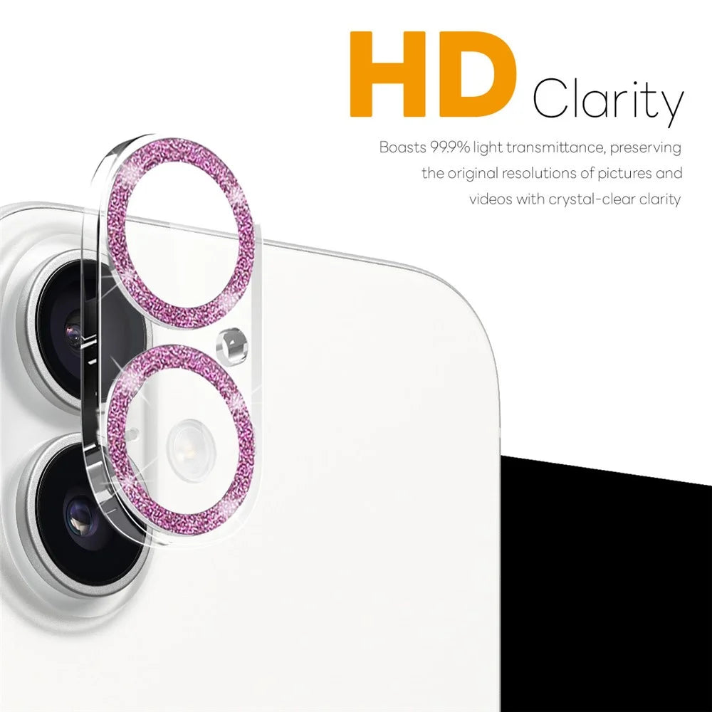 NORTHJO For iPhone 17 Camera Lens Protector Glitter Bling Circles Tempered Glass HD Clear 3D Full Coverage - Pink - 2