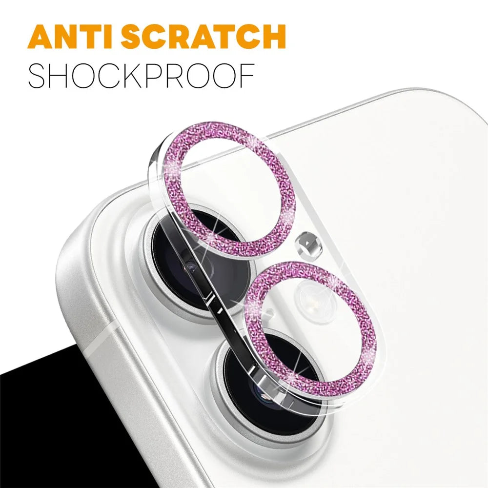 NORTHJO For iPhone 17 Camera Lens Protector Glitter Bling Circles Tempered Glass HD Clear 3D Full Coverage - Pink - 3