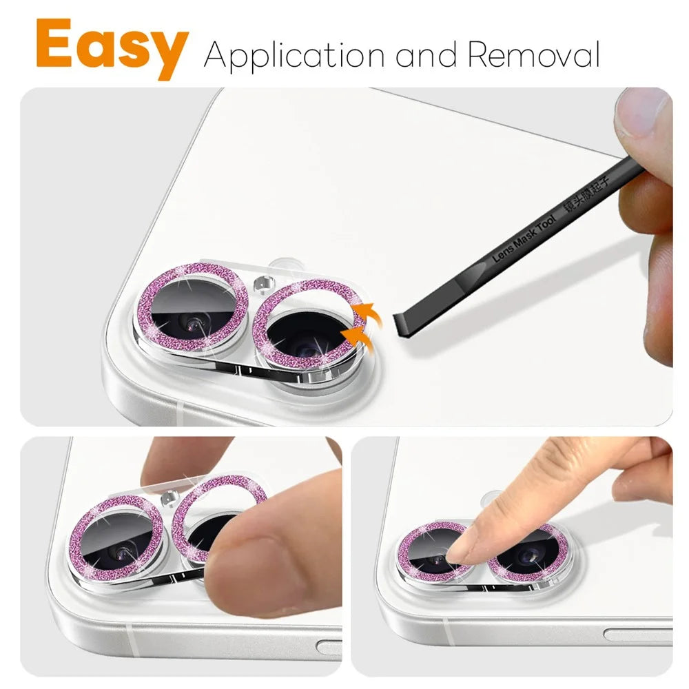 NORTHJO For iPhone 17 Camera Lens Protector Glitter Bling Circles Tempered Glass HD Clear 3D Full Coverage - Pink - 4