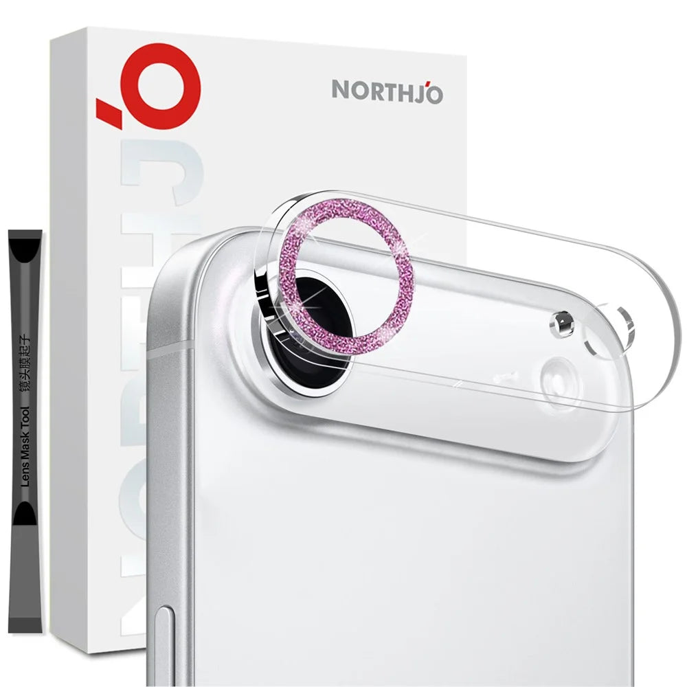 NORTHJO For iPhone Air Camera Lens Protector Glitter Bling Circles Tempered Glass HD Clear 3D Full Coverage - Pink - 1