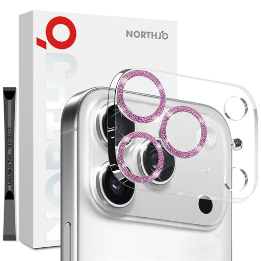 NORTHJO For iPhone 17 Pro Camera Lens Protector Glitter Bling Circles Tempered Glass HD Clear 3D Full Coverage - Pink - 1