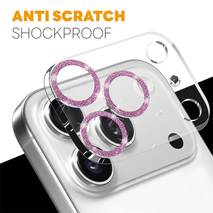 NORTHJO For iPhone 17 Pro Camera Lens Protector Glitter Bling Circles Tempered Glass HD Clear 3D Full Coverage - Pink - 3