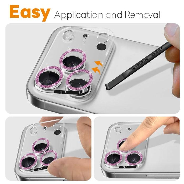 NORTHJO For iPhone 17 Pro Camera Lens Protector Glitter Bling Circles Tempered Glass HD Clear 3D Full Coverage - Pink - 4