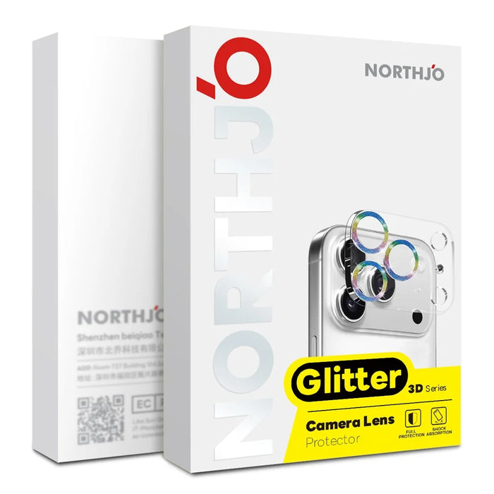 NORTHJO For iPhone 17 Pro Camera Lens Protector Glitter Bling Circles Tempered Glass HD Clear 3D Full Coverage - Pink - 5