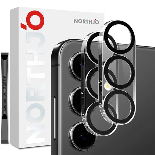 NORTHJO 2Pcs For Samsung Galaxy S25 FE Camera Lens Protector Black Circles 3D Full Coverage Clear Tempered Glass Lens Film - 1