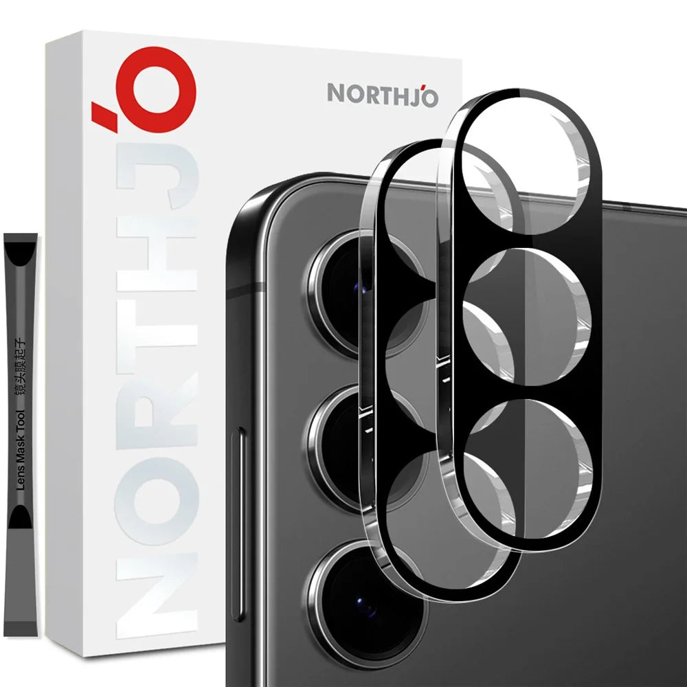 NORTHJO 2Pcs For Samsung Galaxy S25 FE Camera Lens Protector Black Silk Printing 3D Clear Tempered Glass Lens Film - 1