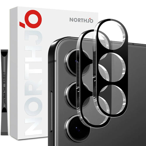 NORTHJO 2Pcs For Samsung Galaxy S25 FE Camera Lens Protector Black Silk Printing 3D Clear Tempered Glass Lens Film - 1