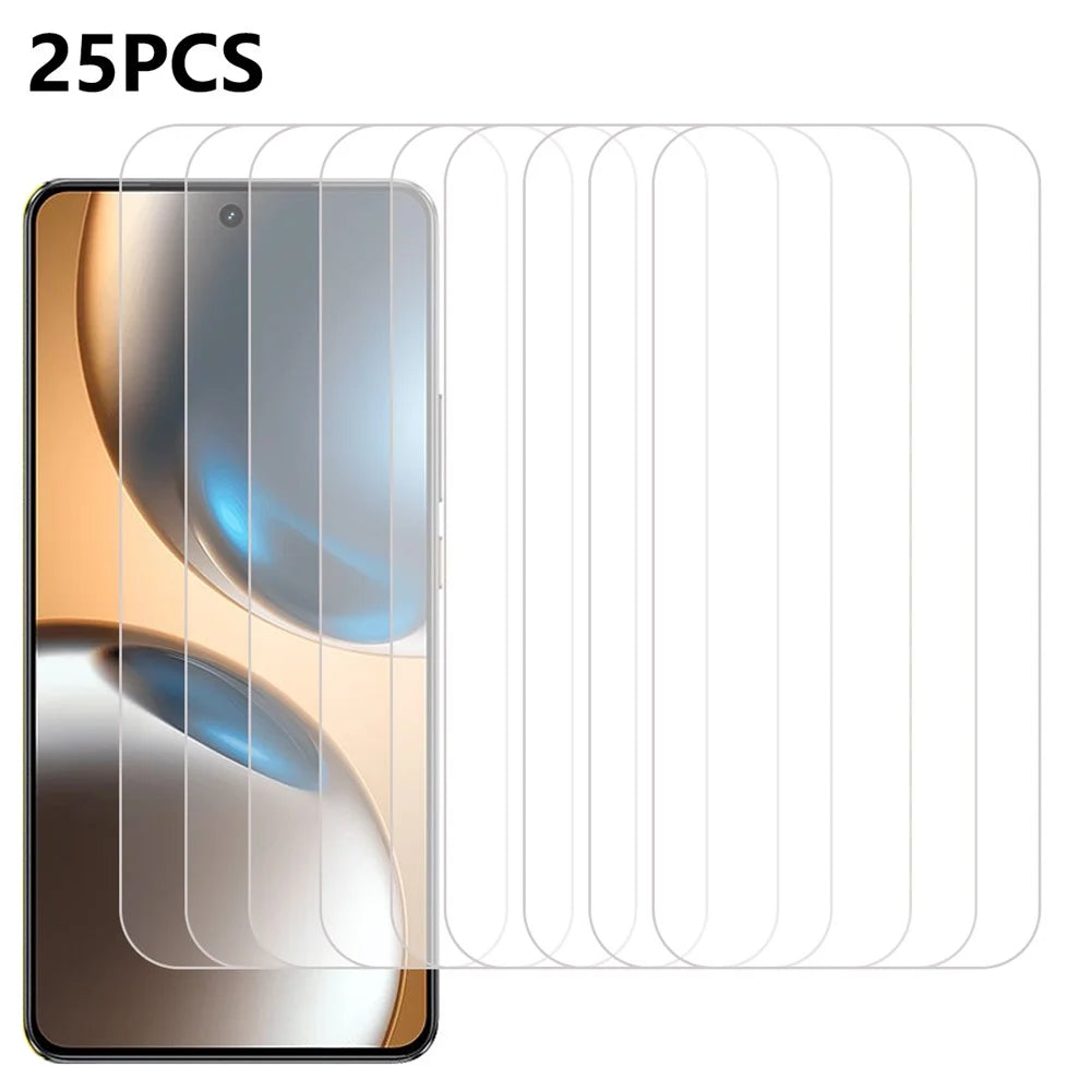25Pcs For Realme GT 7T 5G Tempered Glass High Definition Screen Protector Film (No Package, with Wipes Set, Dust-absorber, Guide Sticker) - 1