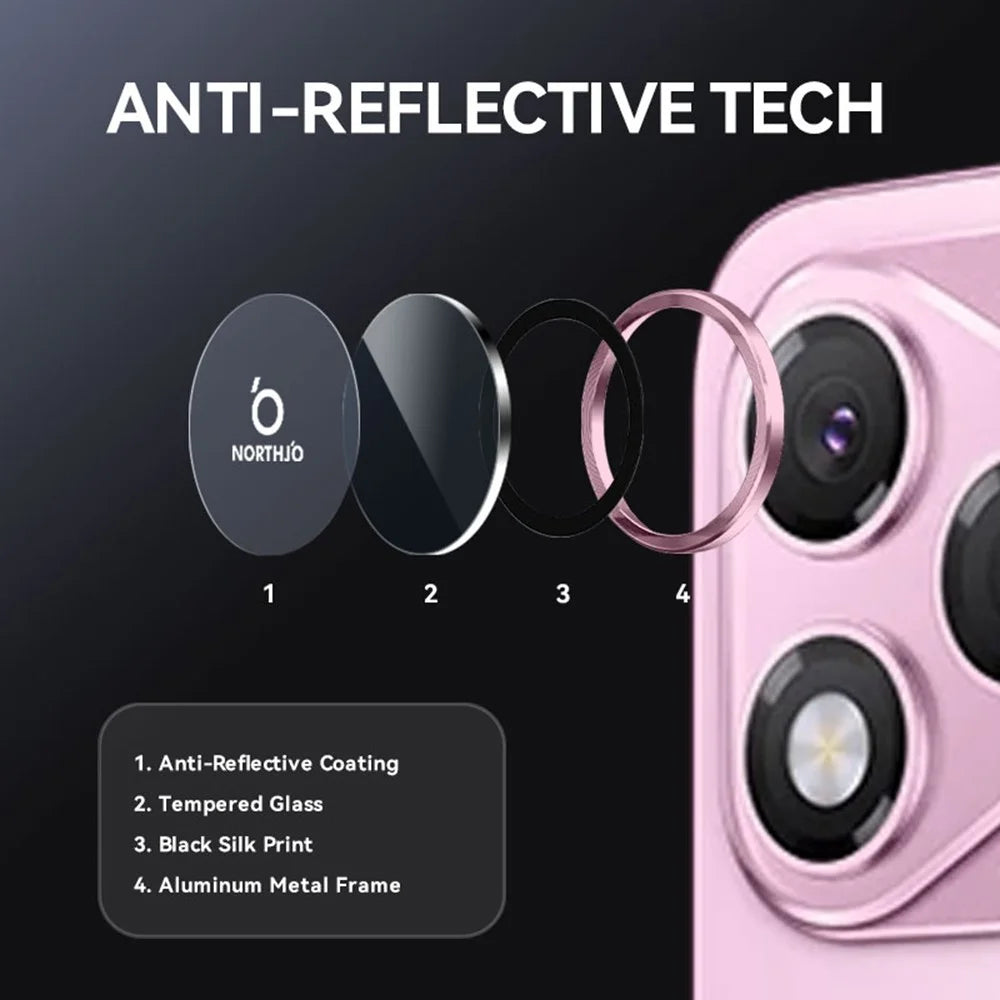 NORTHJO 1 Set For Honor 400 Lite 5G Tempered Glass Camera Lens Film CD Veins Metal Ring Lens Guard - Pink - 4