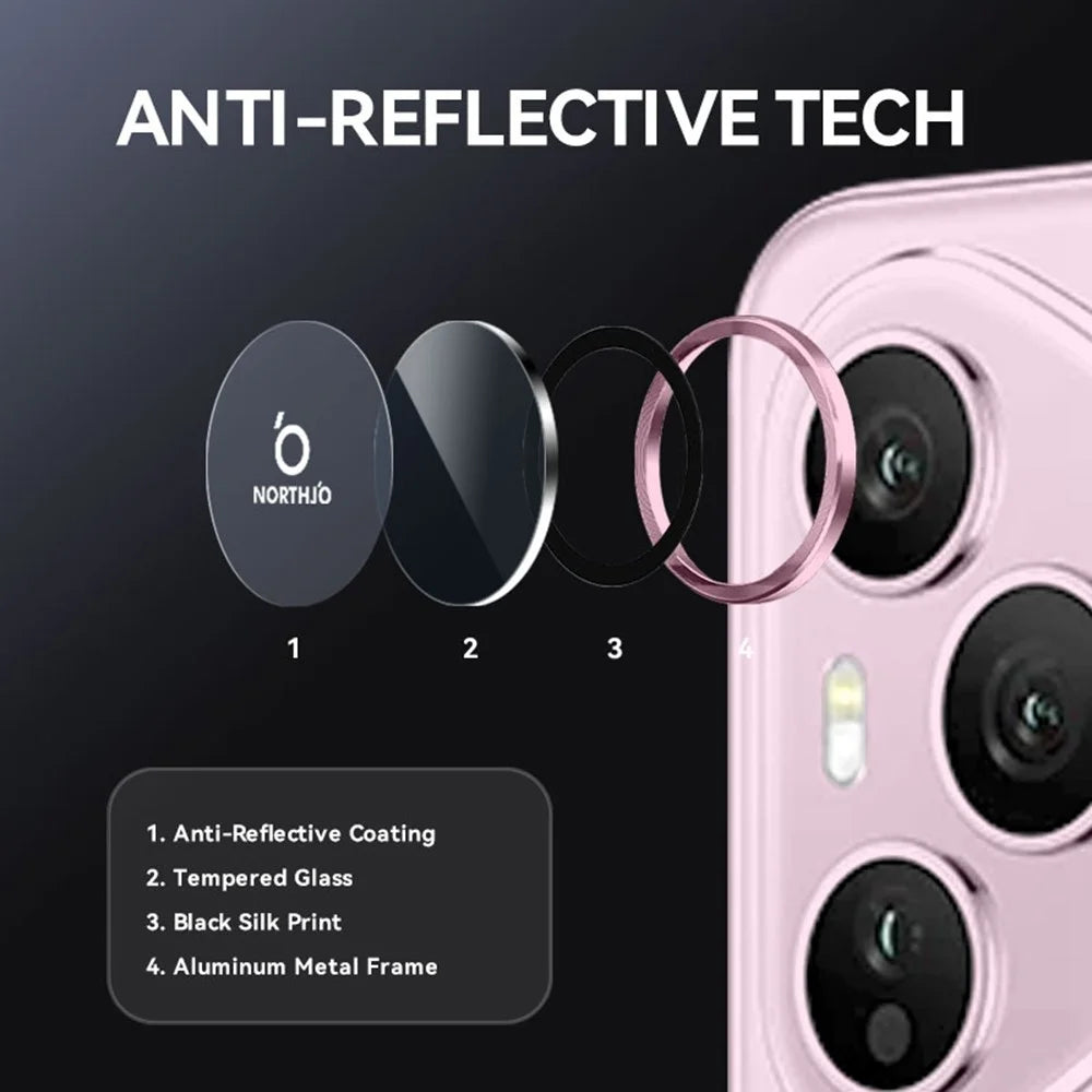 NORTHJO 1 Set For Honor 400 Pro 5G (Global) Tempered Glass Camera Lens Film CD Veins Metal Ring Lens Guard - Pink - 4