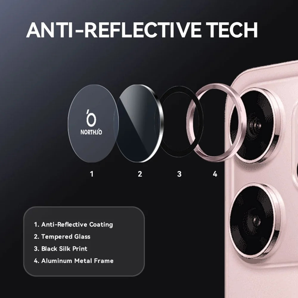 NORTHJO 1 Set For Oppo Reno14 F 5G Tempered Glass Camera Lens Film CD Veins Metal Ring Lens Guard - Pink - 4