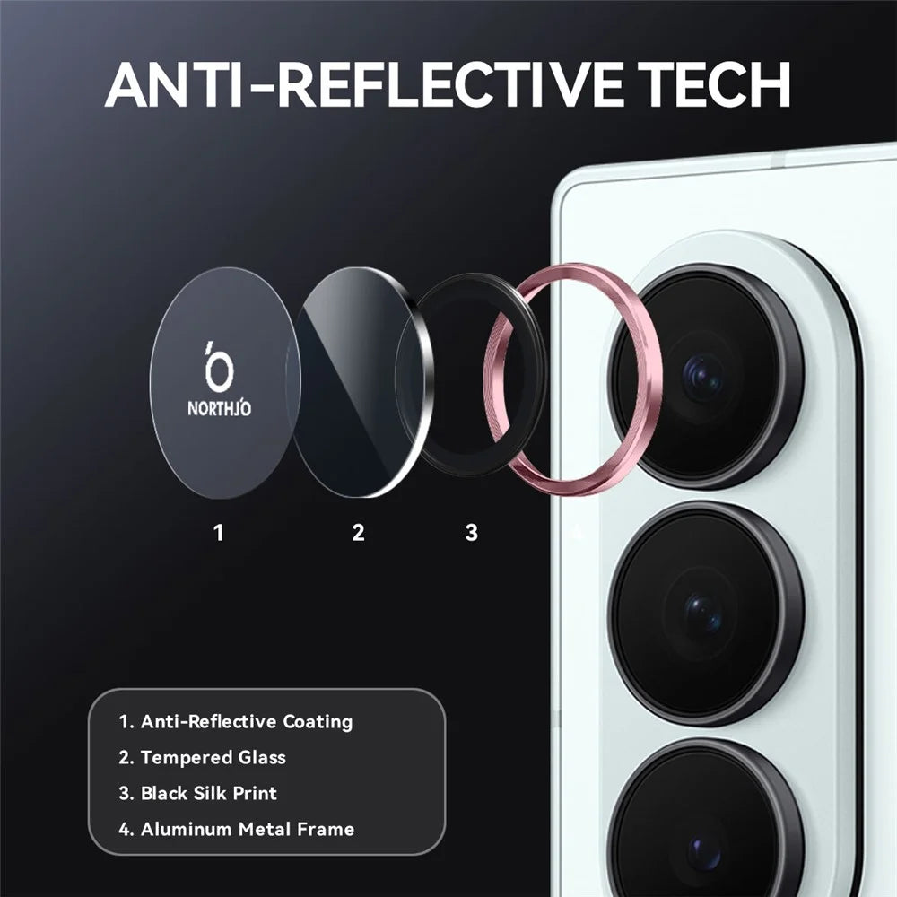 NORTHJO 1 Set For Samsung Galaxy Z Fold7 5G Tempered Glass Camera Lens Film CD Veins Metal Ring Lens Guard - Pink - 4