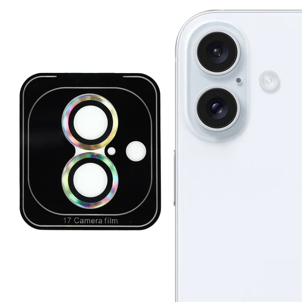 For iPhone 17 Camera Lens Protector CD Veins Metal Ring Tempered Glass Film - Colorful - 1