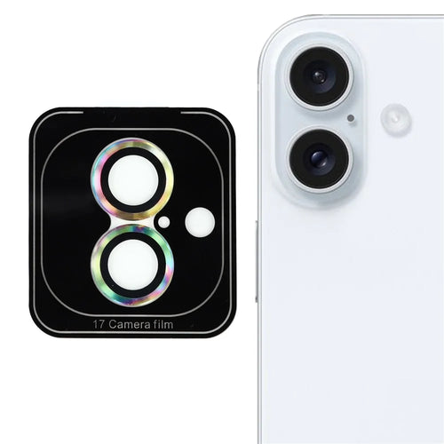 For iPhone 17 Camera Lens Protector CD Veins Metal Ring Tempered Glass Film - Colorful - 1