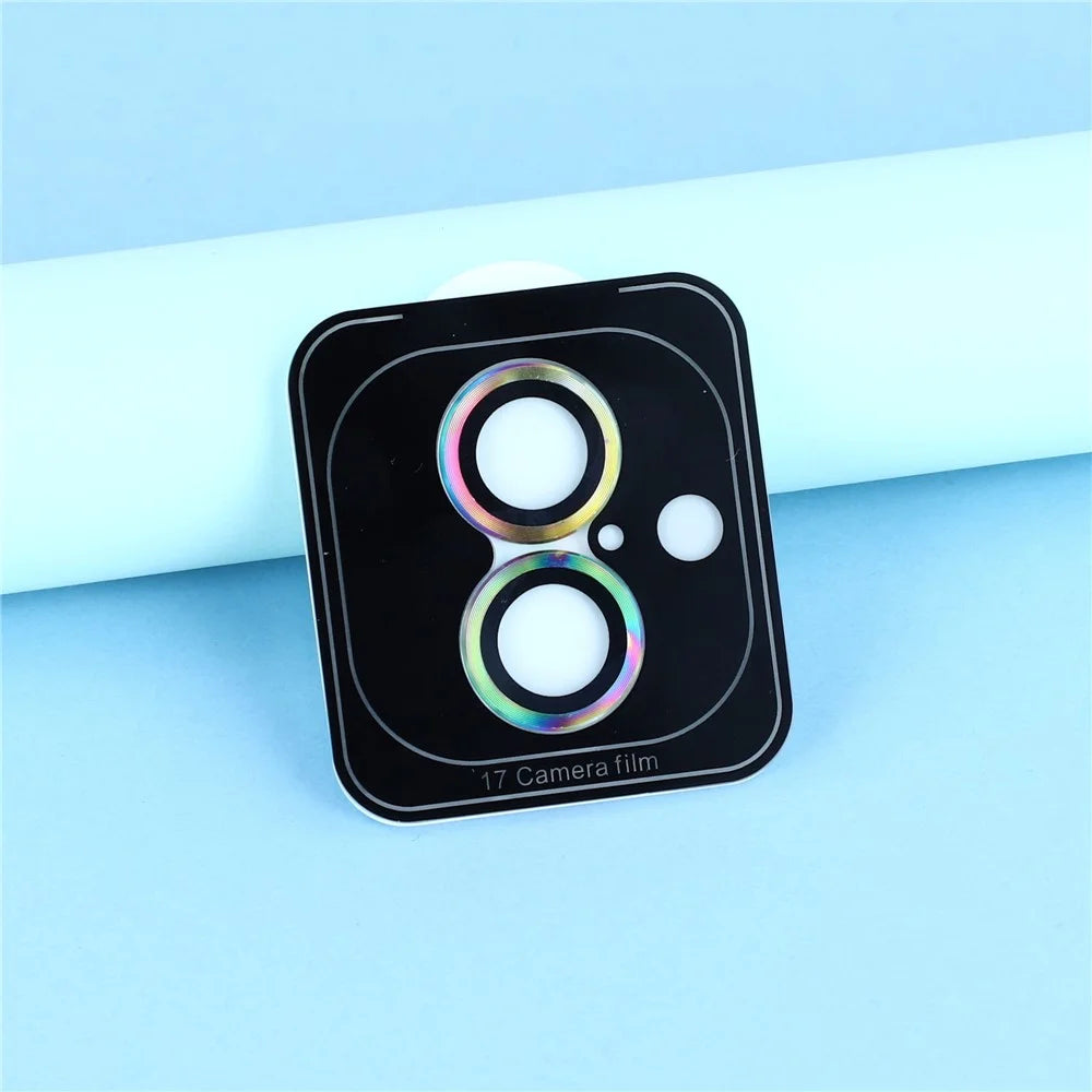 For iPhone 17 Camera Lens Protector CD Veins Metal Ring Tempered Glass Film - Colorful - 4