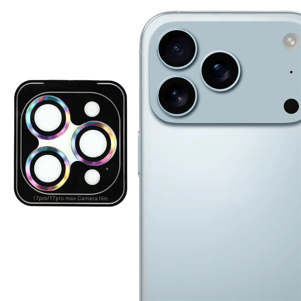 For iPhone 17 Pro Max / 17 Pro Camera Lens Protector CD Veins Metal Ring Tempered Glass Film - Colorful - 1
