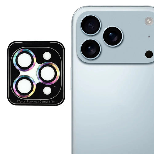 For iPhone 17 Pro Max / 17 Pro Camera Lens Protector CD Veins Metal Ring Tempered Glass Film - Colorful - 1