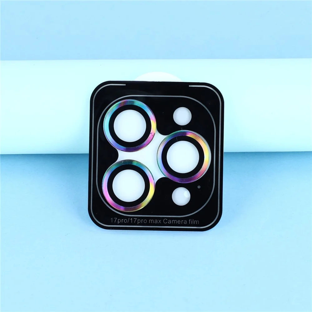 For iPhone 17 Pro Max / 17 Pro Camera Lens Protector CD Veins Metal Ring Tempered Glass Film - Colorful - 4