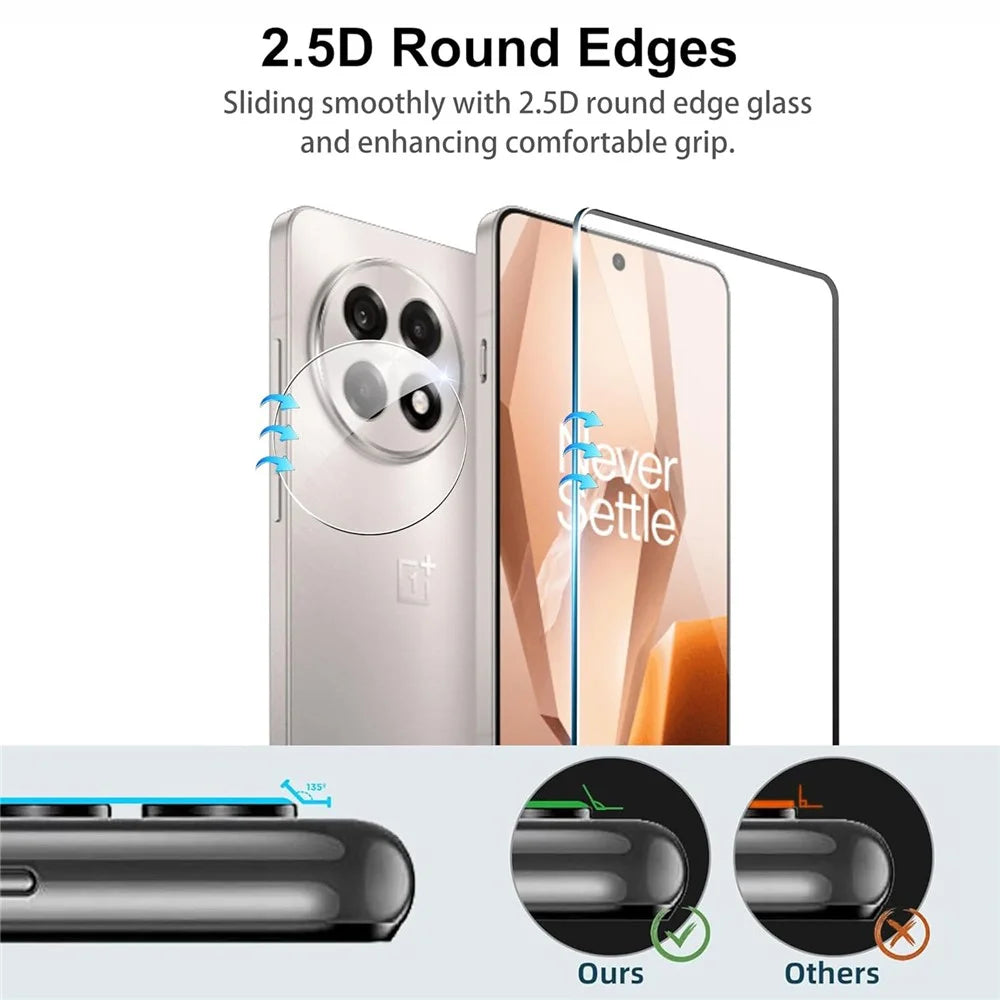 2Pcs For OnePlus 13R 5G Screen Protector 2.5D Arc Edge High Clarity Tempered Glass Film with Camera Lens Film - 2