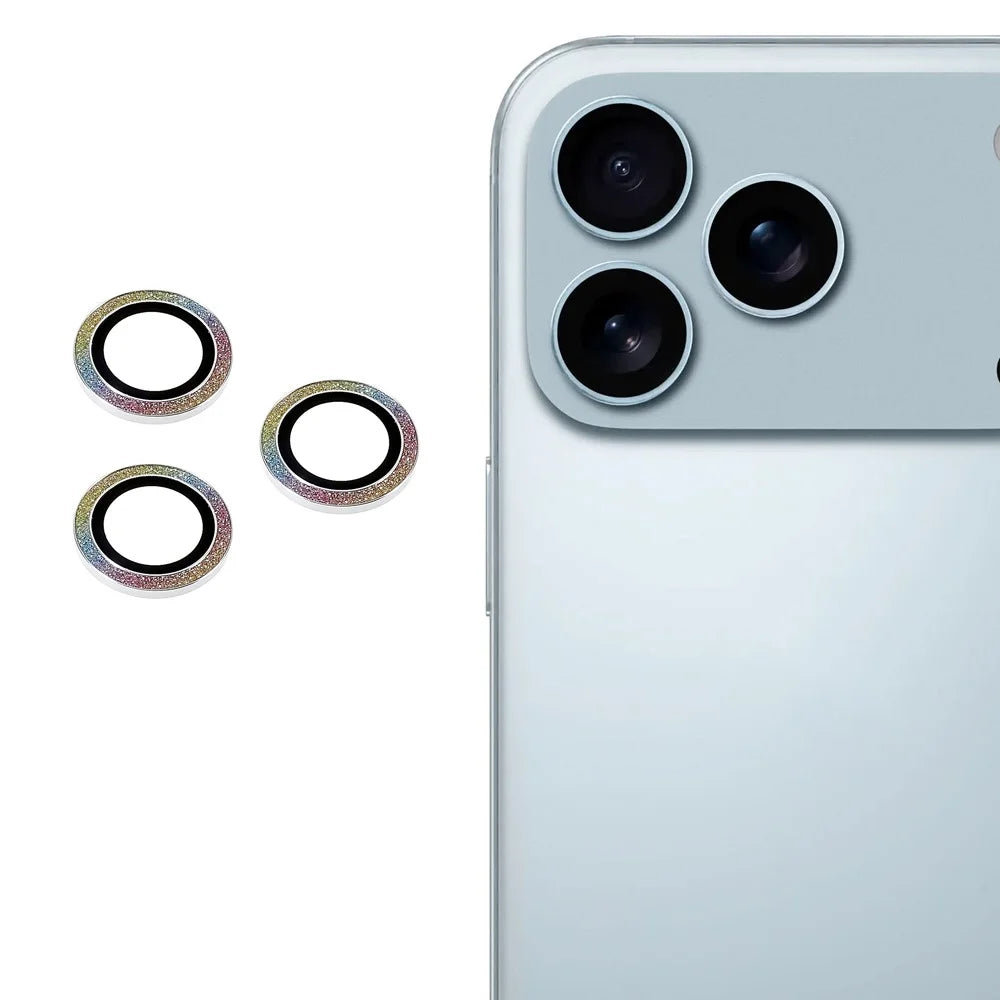 For iPhone 17 Pro Max / 17 Pro Camera Lens Protector Set Bling Glitter Metal Ring Tempered Glass Lens Film - Colorful - 1