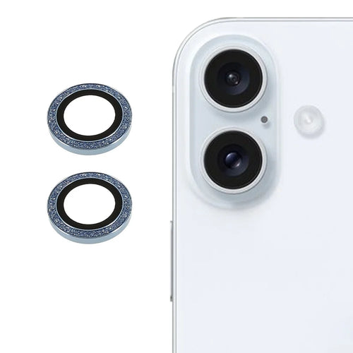For iPhone 17 Camera Lens Protector Set Bling Glitter Metal Ring Tempered Glass Lens Film - Baby Blue - 1