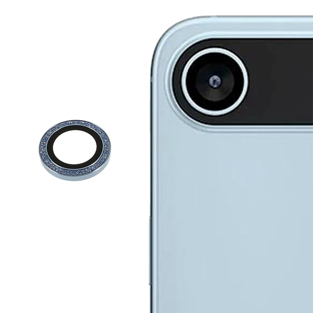 For iPhone Air Camera Lens Protector Glitter Metal Frame + Tempered Glass HD Clear Lens Film - Baby Blue - 1