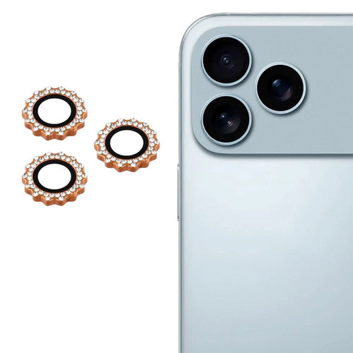 1Set For iPhone 17 Pro Max / 17 Pro Camera Lens Protector Gear Shape Tempered Glass Lens Film Rhinestone Decor - Orange - 1