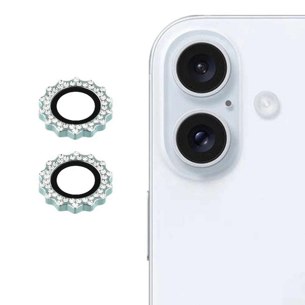 1Set For iPhone 17 Camera Lens Protector Gear Shape Tempered Glass Lens Film Rhinestone Decor - Green - 1