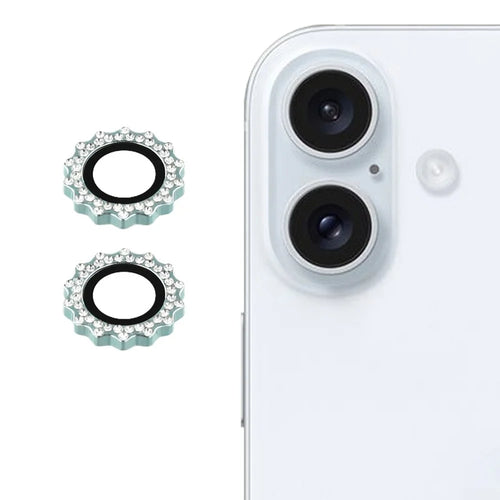 1Set For iPhone 17 Camera Lens Protector Gear Shape Tempered Glass Lens Film Rhinestone Decor - Green - 1