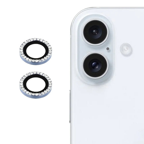 For iPhone 17 Camera Lens Protector Rhinestone Metal Frame + Tempered Glass Rear Lens Film - Silver - 1