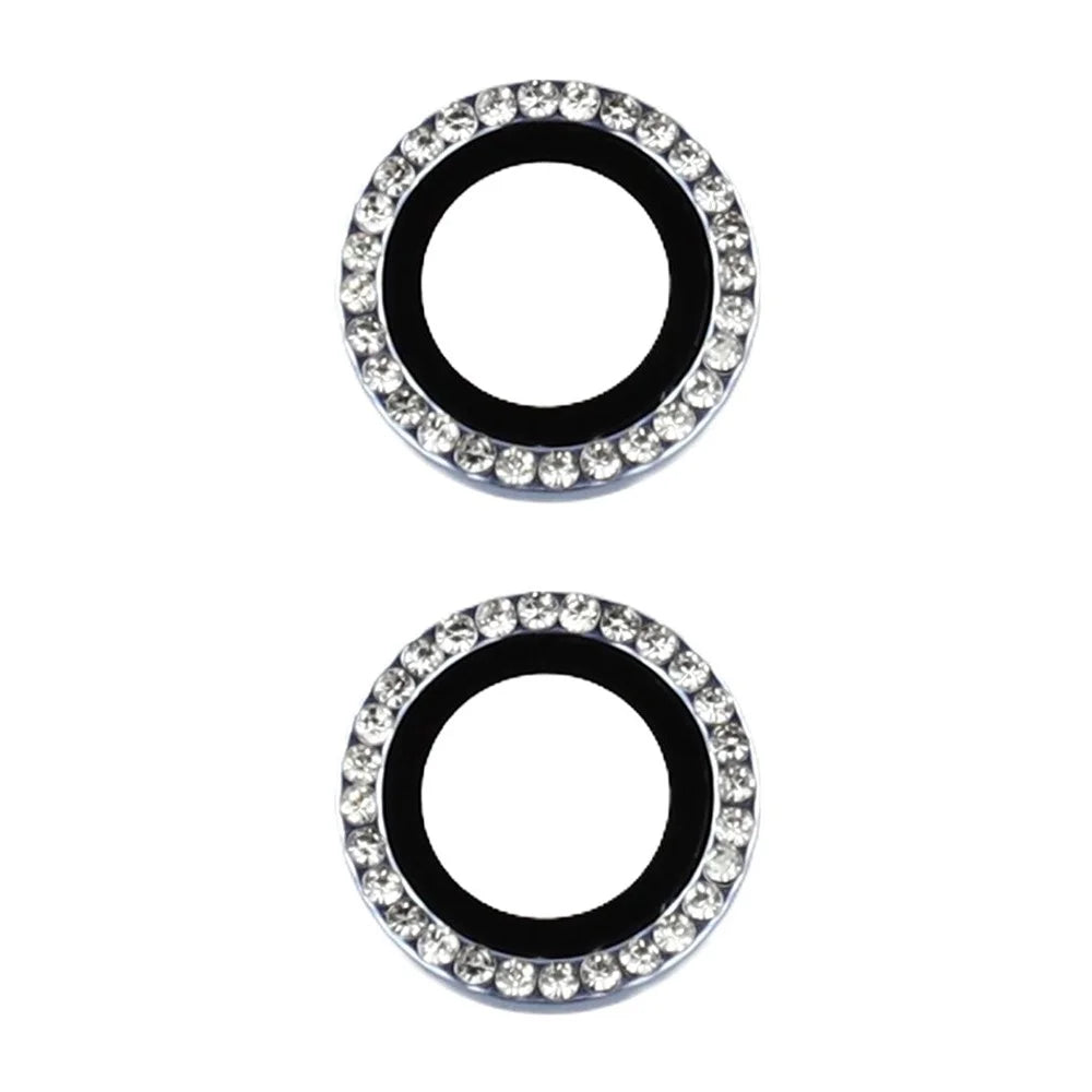 For iPhone 17 Camera Lens Protector Rhinestone Metal Frame + Tempered Glass Rear Lens Film - Silver - 2